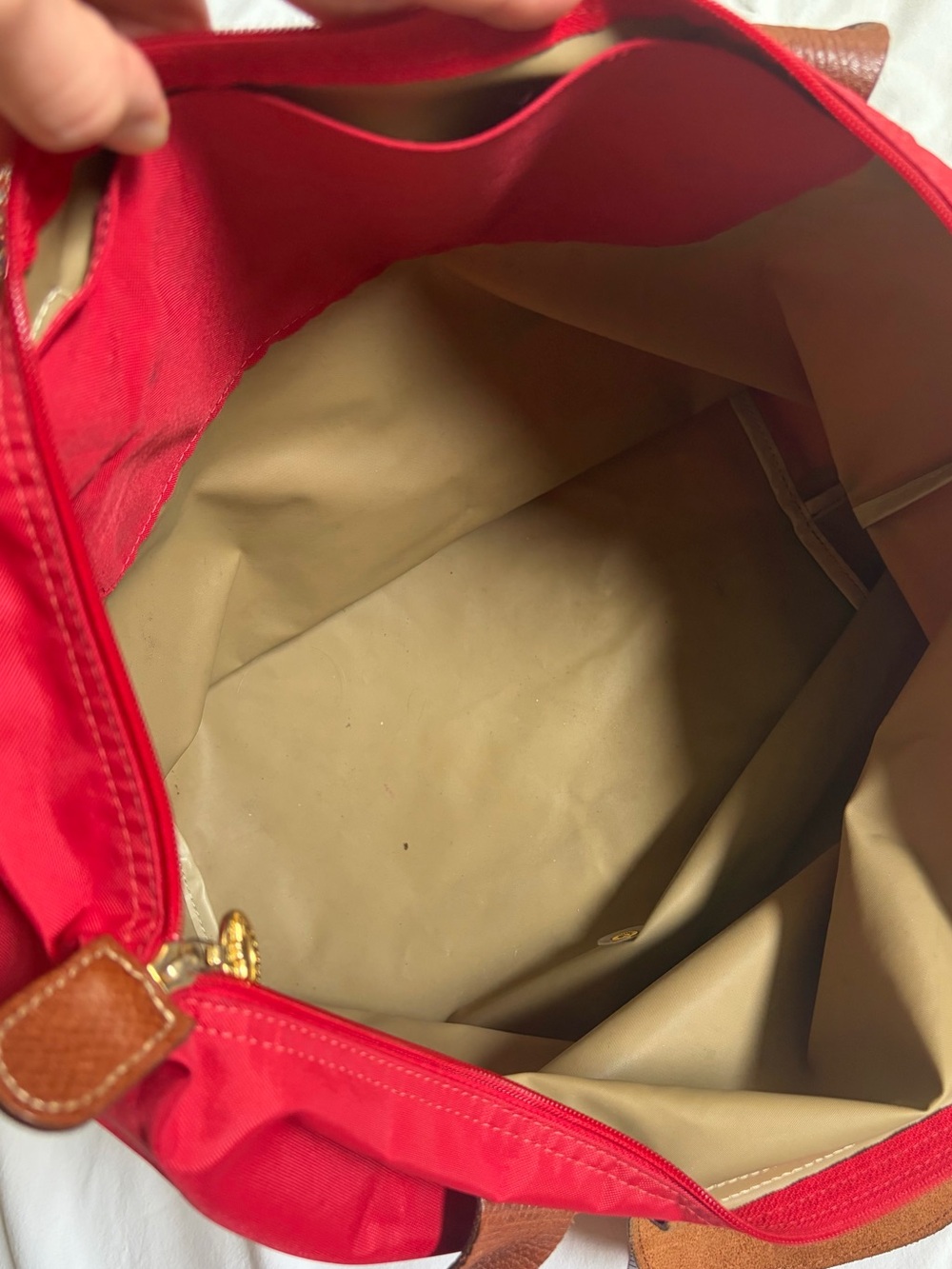 Longchamp Red Large Le Pliage Nylon Shoulder Tote - Picture 12 of 16
